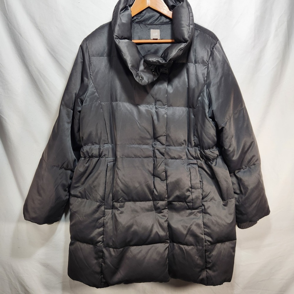 J. Jill Womens Black Down Filled Snap Front Hooded Puffer Coat Size Medium
